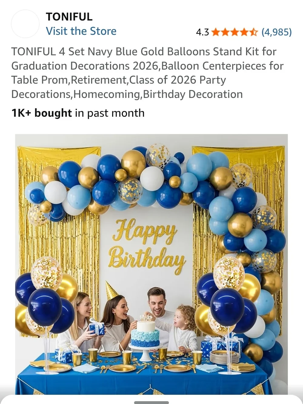 Navy Blue and Gold Balloon Centerpiece Set - 4 Pack